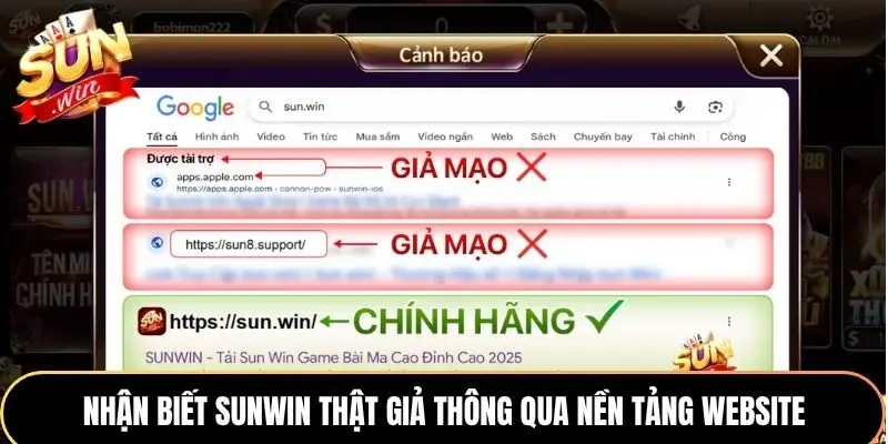 Nhận biết Sunwin thật giả thông qua nền tảng website